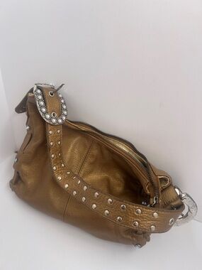 Studded Metallic Brown Leather Shoulder Bag